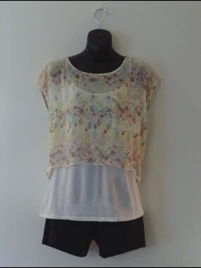 Decree Floral Sheer Layered Crop Top - Yellow Multi